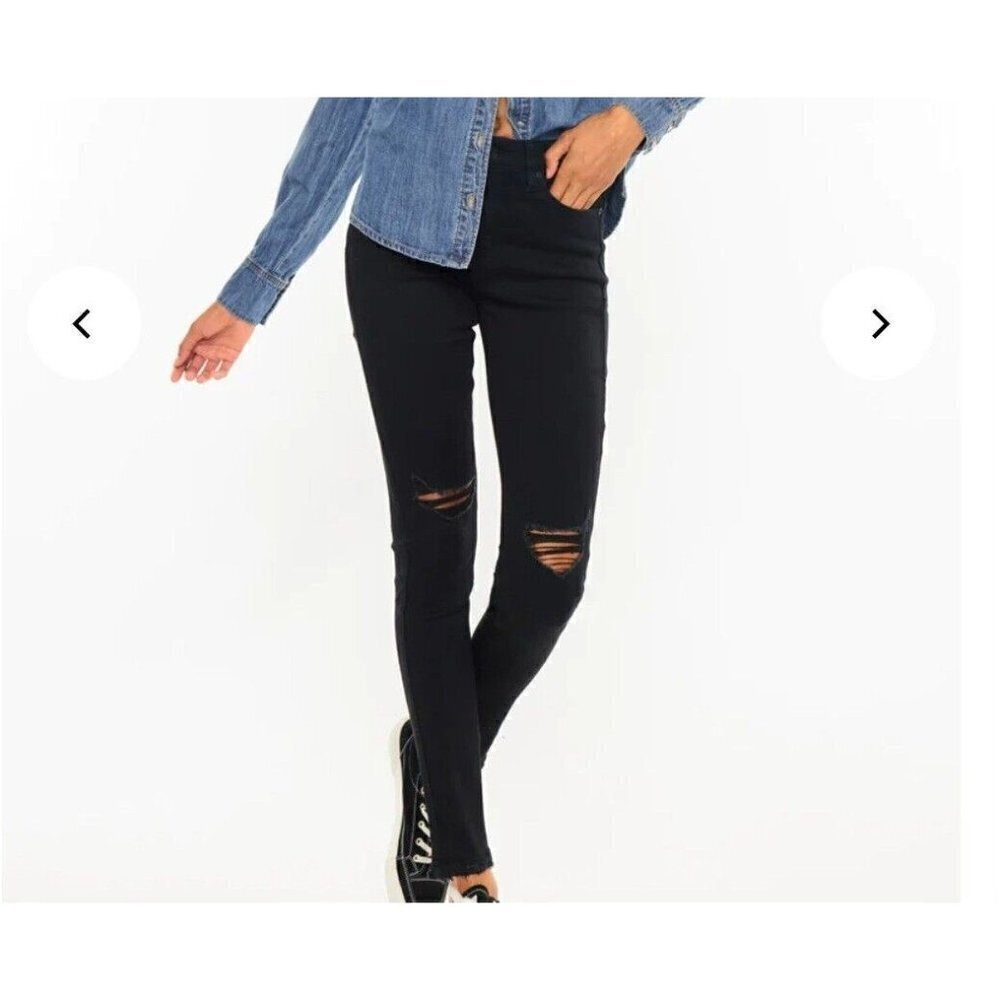 KanCan Womens Naya High Rise Super Skinny Jeans Sz 5/26 Black Distressed Stretch